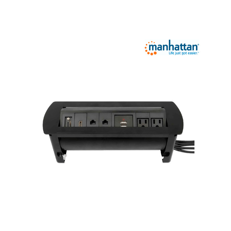 MANHATTAN 164856 - Caja de Conexiones para Escritorio de Apertura Giratoria/ 2 Puertos RJ45/ 1 Puerto HDMI con Conexión de Paso/ 2 Contactos Eléctricos/ 2 puertos USB-A con LED y 1 salida de hasta 2.1A / 5 VDC/ 1 Puerto VGA/ image 4