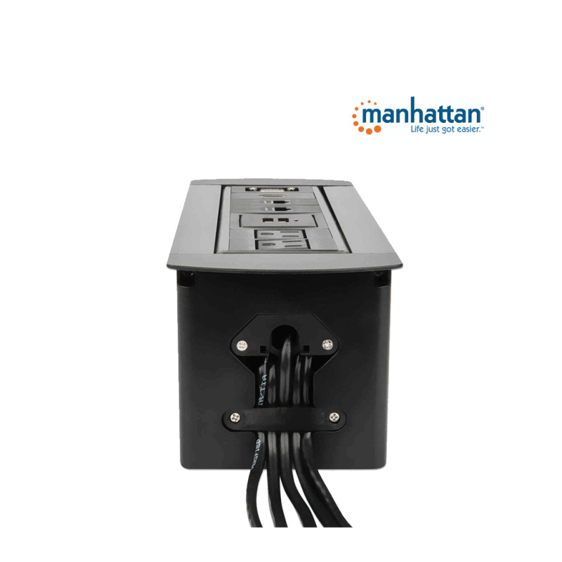 MANHATTAN 164856 - Caja de Conexiones para Escritorio de Apertura Giratoria/ 2 Puertos RJ45/ 1 Puerto HDMI con Conexión de Paso/ 2 Contactos Eléctricos/ 2 puertos USB-A con LED y 1 salida de hasta 2.1A / 5 VDC/ 1 Puerto VGA/ image 6