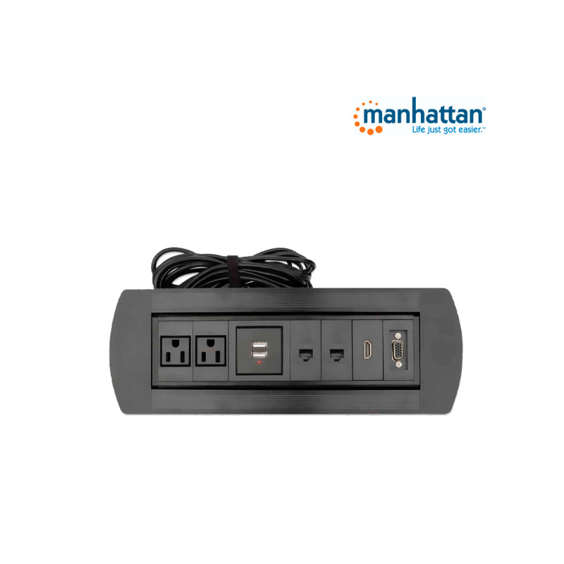 MANHATTAN 164856 - Caja de Conexiones para Escritorio de Apertura Giratoria/ 2 Puertos RJ45/ 1 Puerto HDMI con Conexión de Paso/ 2 Contactos Eléctricos/ 2 puertos USB-A con LED y 1 salida de hasta 2.1A / 5 VDC/ 1 Puerto VGA/ image 9