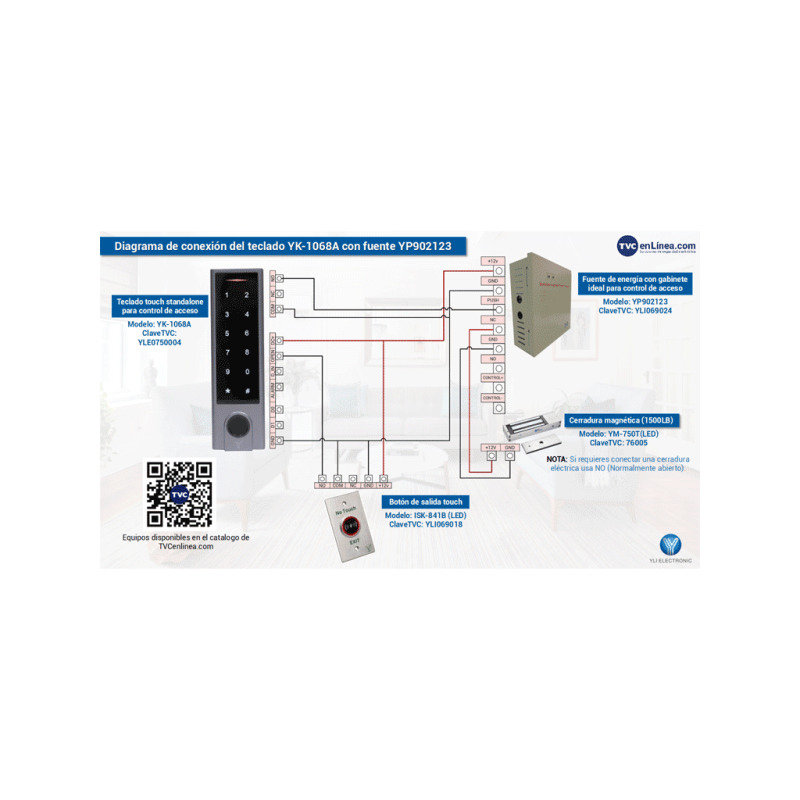 YLI YK1068A - Teclado touch para control de acceso standalone con métodos de verificación por huella, tarjetas ID o password / Soporta equipos esclavo por protocolo Wiegand / Señales NC y NO image 6