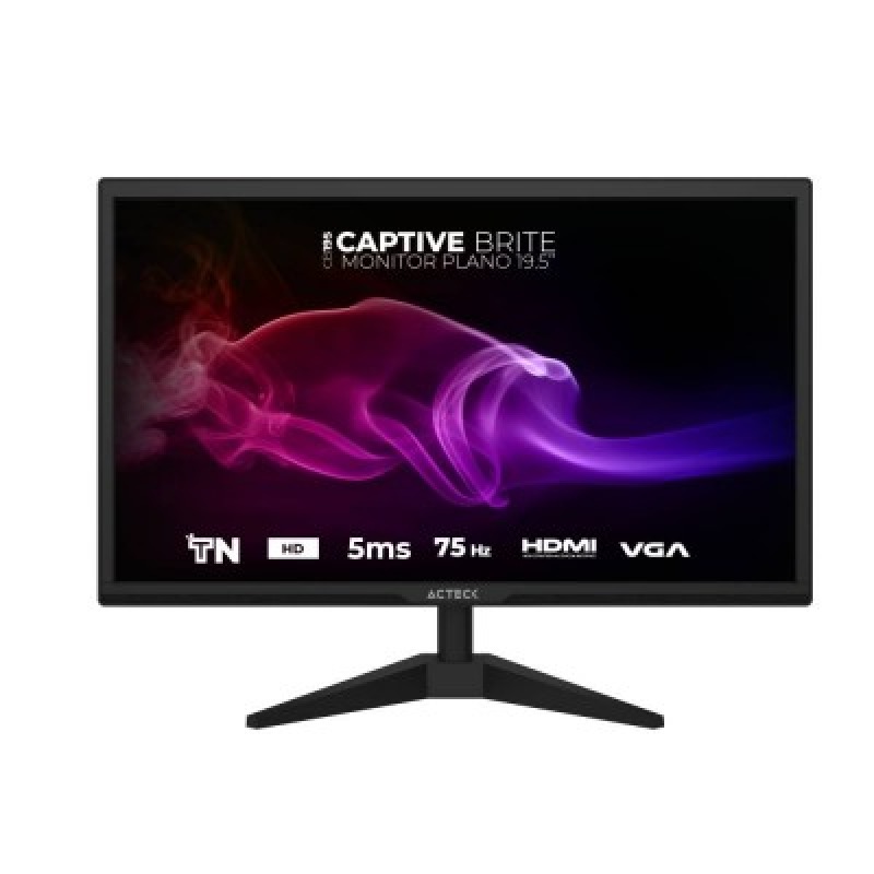 MONITOR ACTECK CAPTIVE BRITE CB195 / 19.5 PUL / PLANO /  HD / 75 HZ / 5 MS / VGA  - HDMI - DC / 5 BOTONES / NEGRO / AC-939409 image 2