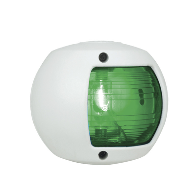 Luz lateral de Navegación en Color Verde con Carcasa Blanca para Embarcaciones a Vela o a Motor de Menos de 20 Metros