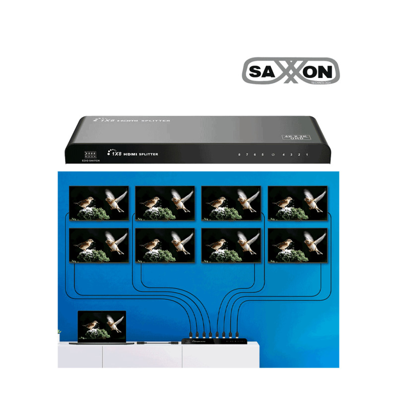 SAXXON LKV318HDR-V2.0 - Divisor de Video HDMI  de 1 Entrada y 8 Salidas/ Soporta Resolución Ultra HD 4K&2K @30 Hz/ Distancia  de 10 Metros en Entrada y Salida/ Switch EDID/  image 2