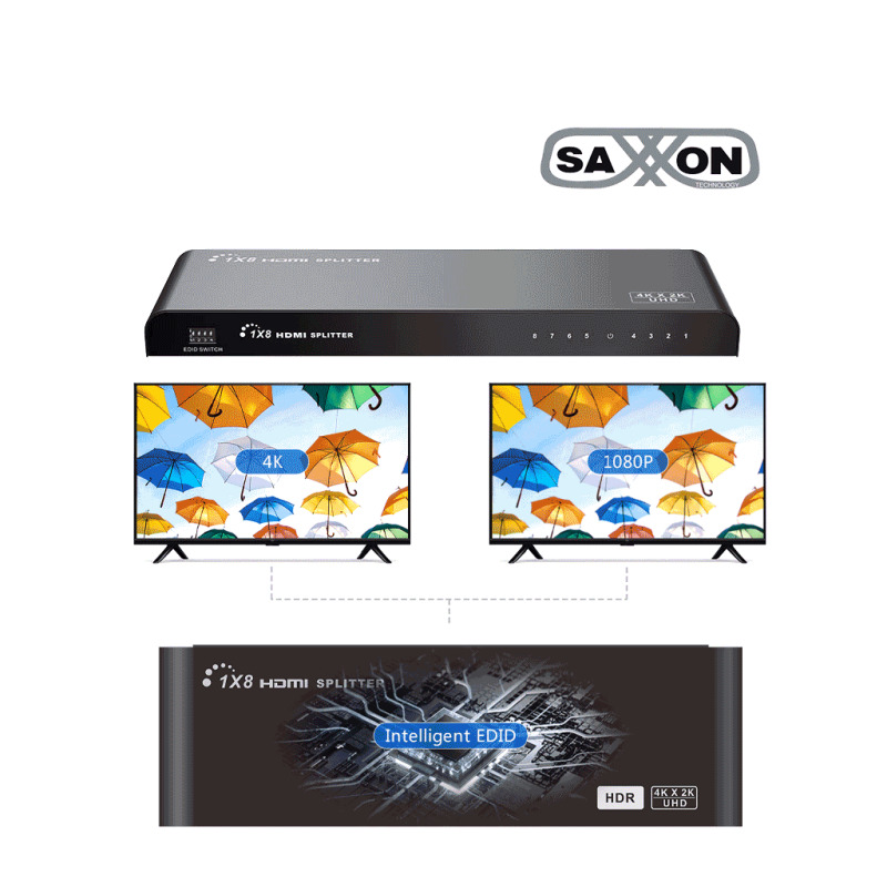 SAXXON LKV318HDR-V2.0 - Divisor de Video HDMI  de 1 Entrada y 8 Salidas/ Soporta Resolución Ultra HD 4K&2K @30 Hz/ Distancia  de 10 Metros en Entrada y Salida/ Switch EDID/  image 3