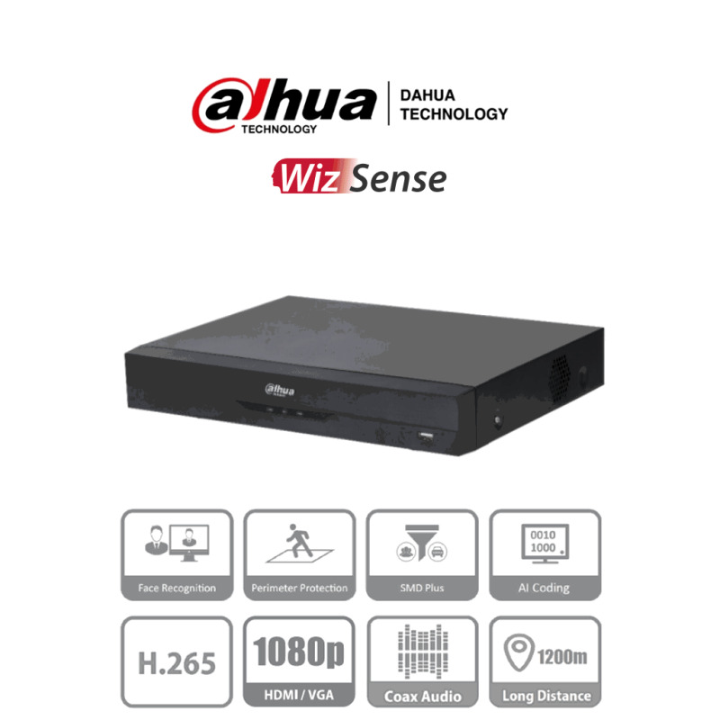 DAHUA XVR5108HE-I3 - DVR de 8 Canales 5 Megapixeles Lite/ WizSense/ H.265+/ 8 Canales +4 IP/ Hasta 12 Ch IP/ 1 Canal de Reconocimiento Facial/ SMD Plus/ Protección Perimetral/ 1 Puerto SATA/ 8&3 E&S de Alarmas/ 8 Entradas de Audio/ IoT&POS/ #PromoWD