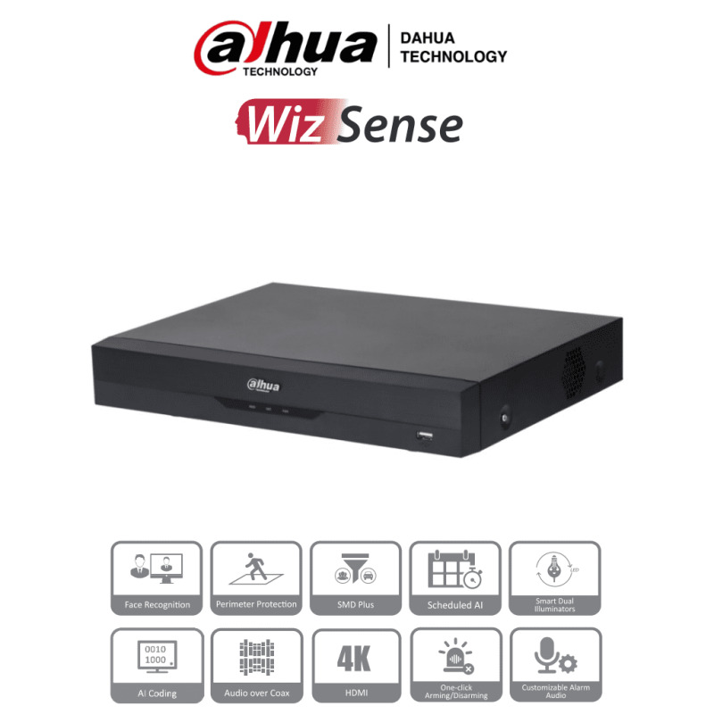 DAHUA XVR5116H-4KL-I3 - DVR de 16 Canales 4k/ 8 Megapixeles/ WizSense/ IA/ H.265+/ 16 Canales + 16 IP/ Hasta 32 Ch IP/ 2 Canales de Reconocimiento Facial/ SDM Plus/ Codificación con IA/ 1 Bahía de Disco Duro/ Funciones IoT & POS/ #LoNuevo