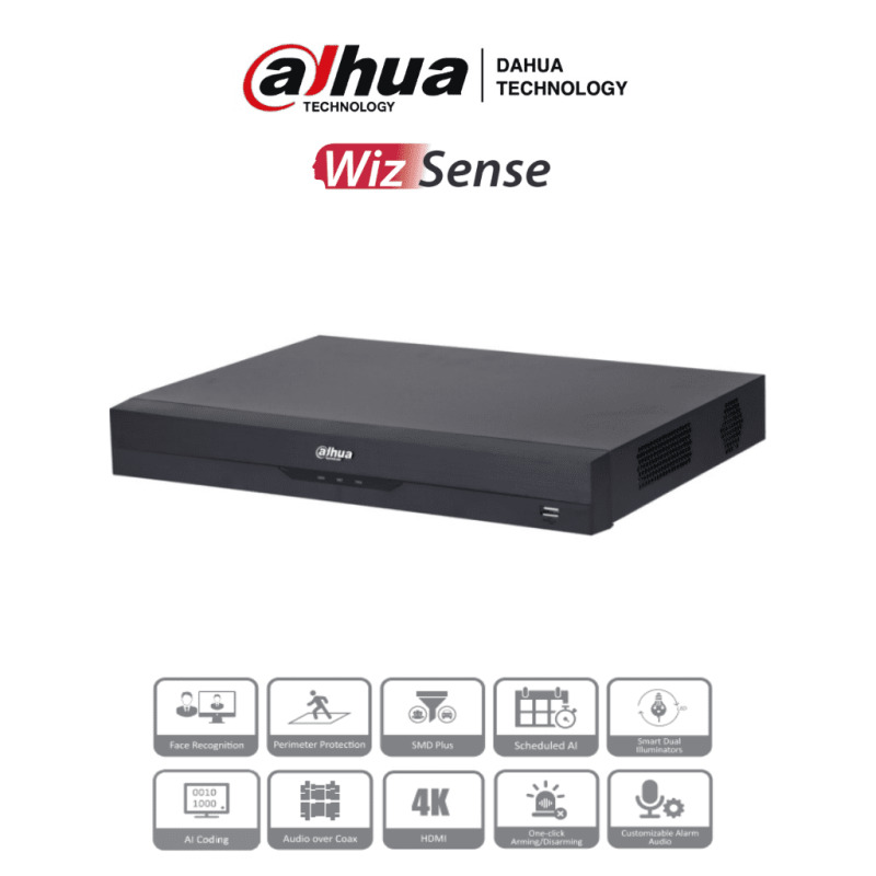 DAHUA XVR5216AN-4KL-I3 - DVR de 16 Canales 4k/ WizSense/ IA/ H.265+/ 2 Bahías de Disco Duro/ 16 Ch HDCVI + 16 IP (Hasta 32 IP)/ 2 Canales de Reconocimiento Facial/ SMD Plus/ Codificación IA/  Funciones IoT&POS/ Audio Bidireccional/ #PromoWD
