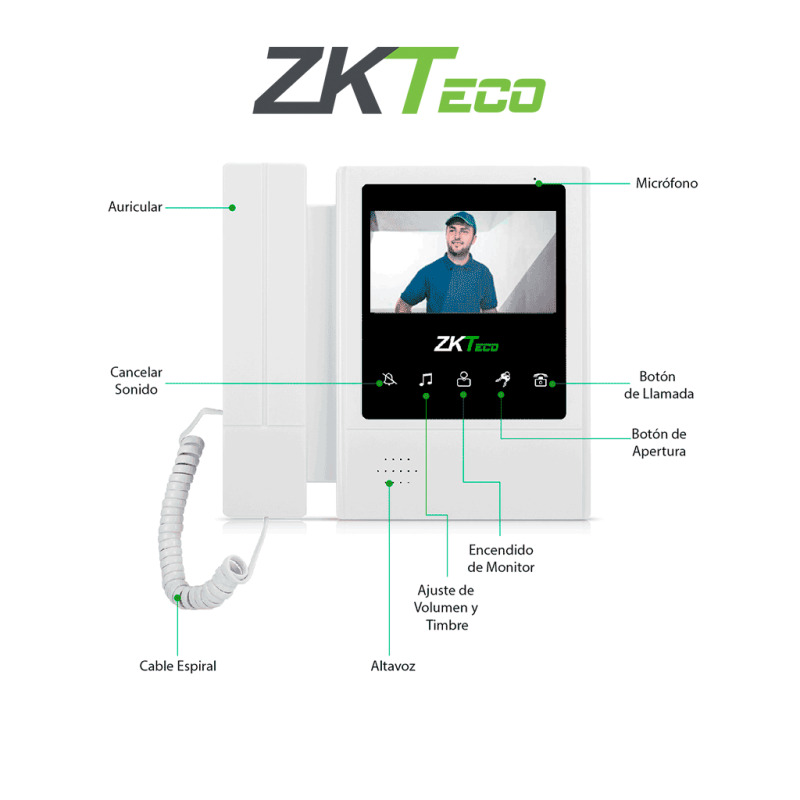 ZKTECO VDPIB4 - Monitor para Videoportero Analógico de 4.3 pulgadas / Pantalla LCD / Resolución 480*272 / Imagen Nítida / Botón de No Molestar / Conexión mediante 4 Hilos / #MUNDIALTVC image 2