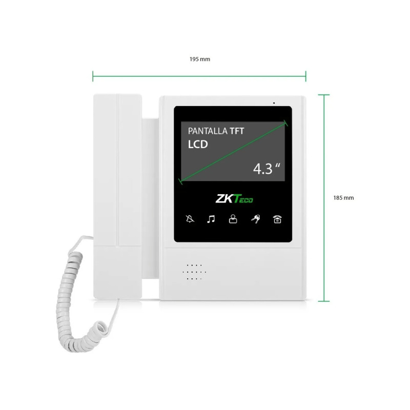 ZKTECO VDPIB4 - Monitor para Videoportero Analógico de 4.3 pulgadas / Pantalla LCD / Resolución 480*272 / Imagen Nítida / Botón de No Molestar / Conexión mediante 4 Hilos / #MUNDIALTVC image 4