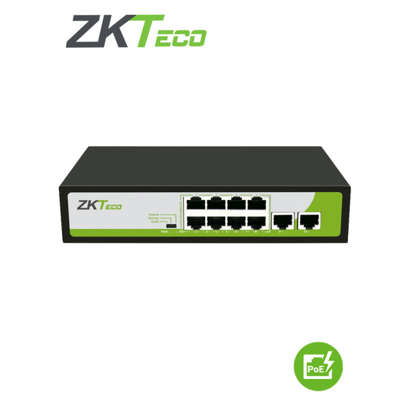 ZKTECO PE082120C- Switch  de 8 Puertos Fast Ethernet/ 8 Puertos PoE  10/100 / 2 Puertos 10/100 / Soporta hasta 250mts sobre UTP CAT 6 / Protección Contra Descargas / NO Administrable / #MUNDIALTVC image 2