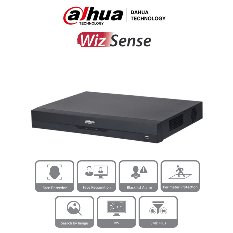 DAHUA NVR2216-16P-I2 - NVR de 8 Megapixeles /16 Canales IP/ WizSense/ 4k Con IA/ 16 Puertos PoE/ 2 Bahías de Discos Duros / 1 Ch de Reconocimiento Facial y FD/ 10 Bases de Datos de Rostros/ H.265+/ SMD Plus/ Soporta Camaras con IA/