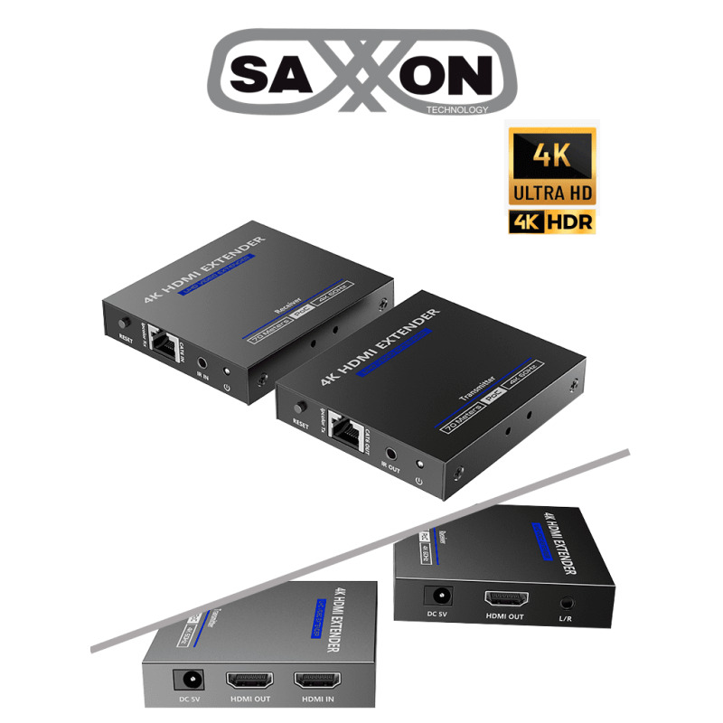 SAXXON LKV565P- Kit extensor HDMI de 2 Puertos/ Hasta 70 metros Con Cable CAT6/ 6A/ 7/ Resolucion 4K @ 60Hz/ Transmisor IR/ Plug and play/ Soporta HDR/ Cero Latencia