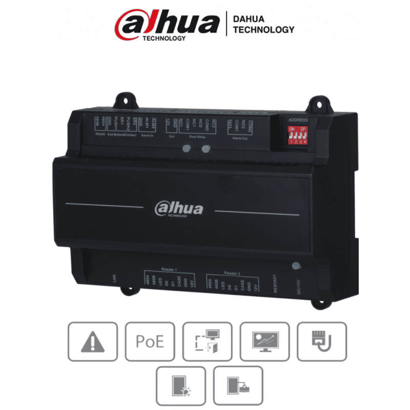 DAHUA DHI-ASC2202B(T) - Panel de Control de Acceso para 2 Puertas 2 Lectoras/ Compatible con Torniquetes Dahua/ TCP/IP/ Comunicación RS-458 y Wiegand/ 100,000 Usuarios y 500,000 Registros/ Soporta Interlock, Anti-passback, Desbloqueo Remoto/ #LoNuevo