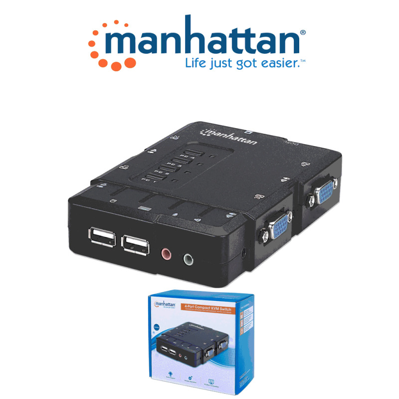 MANHATTAN 151269   - Mini Switch KVM Compacto de 4 Puertos/ Maneje/Controle 4 computadoras USB desde un Solo Teclado, Monitor y Ratón/ Conmutación de Audio y Micrófono/ Selección del Canal a Través de Botones y Teclas Definidas/  image 3