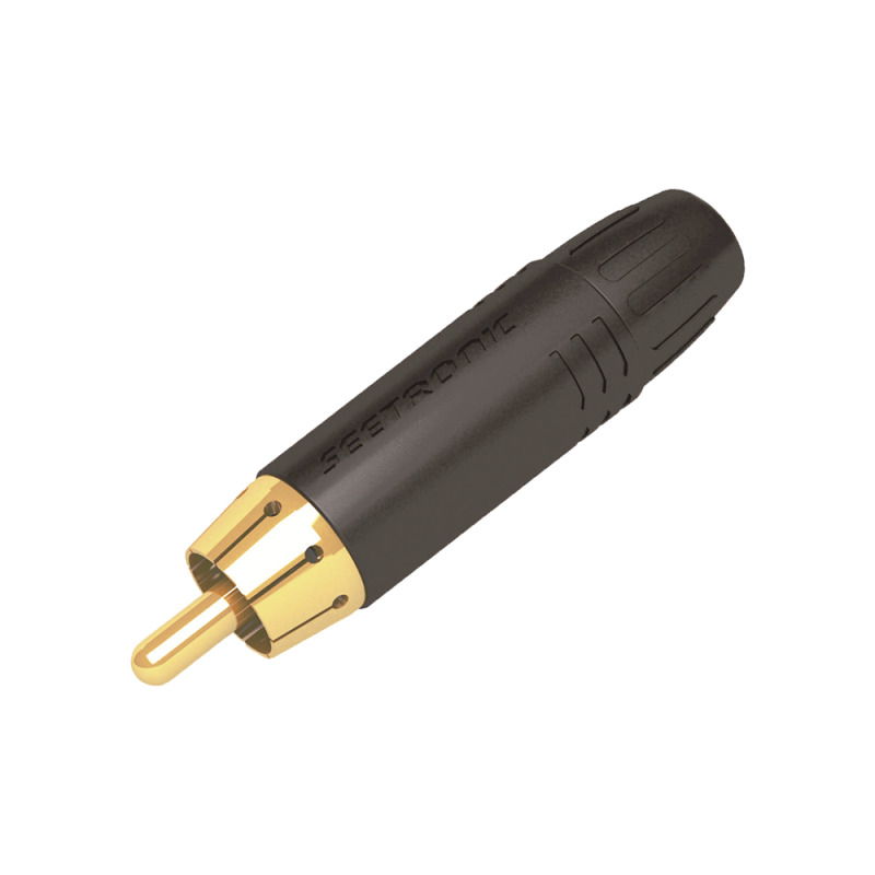 Conector Macho RCA | Carcasa Enchapada en Negro | Contacto Enchapado en Oro | Cable OD 3565mm