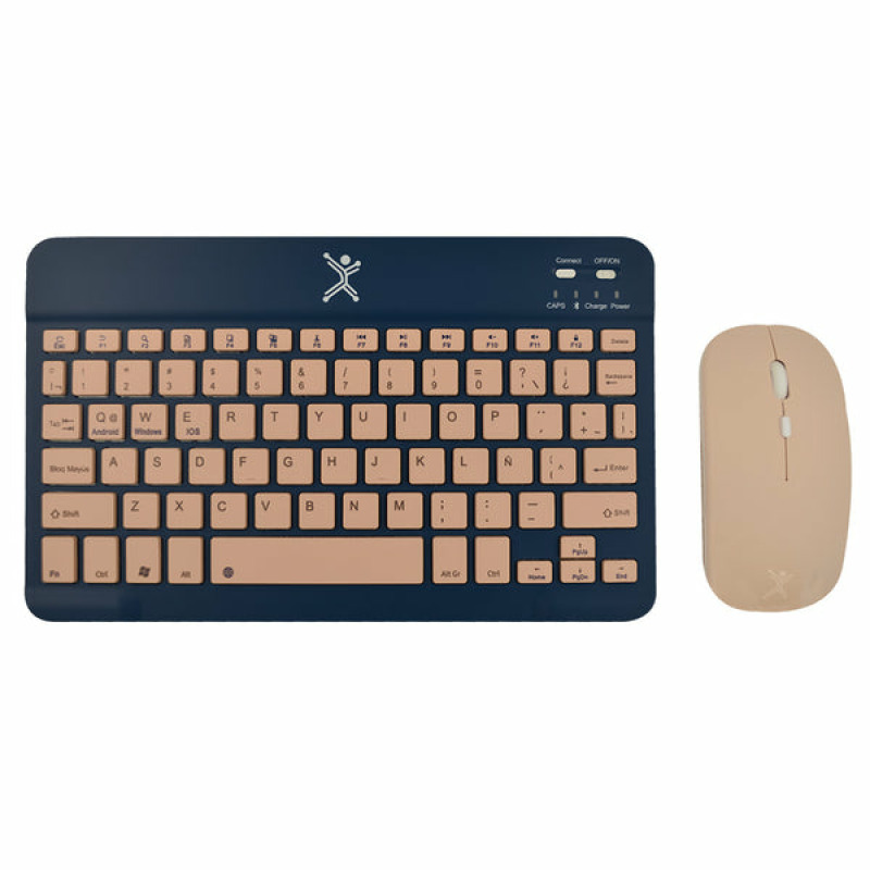 KIT TECLADO Y MOUSE INALAMBRICO BLUETOOTH RECARGABLE ERGONOMICO COMPACTO PERFECT CHOICE GENOVA - AZUL
