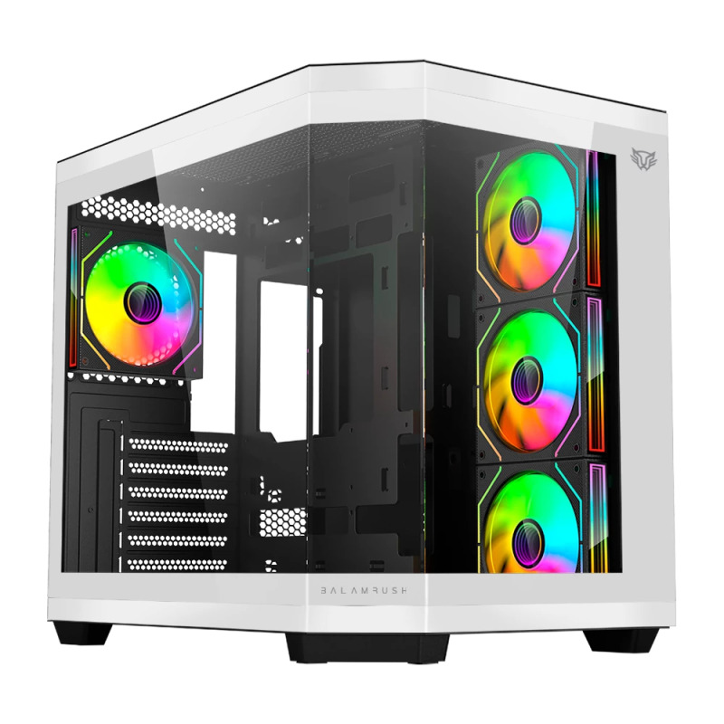 GABINETE GAMER BALAM RUSH TANK MASTER 9600TB / MEDIA TORRE / ATX - MICRO ATX - ITX / PANELES REMOVIBLES CRISTAL TEMPLADO / 4X VENTILADORES ARGB / SOPORTE P/ ENFRIAMIENTO / BLANCO C/ NEGRO / BR-938693