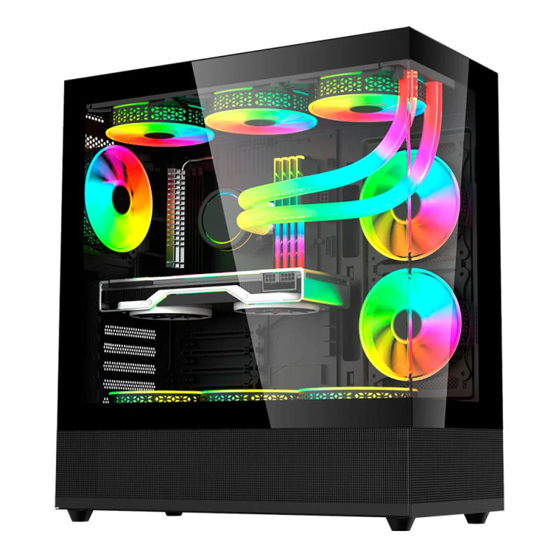 GABINETE GAMER BALAM RUSH TANK SUPER 9200TB / MEDIA TORRE / ATX - MICRO ATX - ITX / PANELES REMOVIBLES CRISTAL TEMPLADO / 3X VENTILADORES ARGB / SOPORTE DE ENFRIAMIENTO / NEGRO / BR-938723
