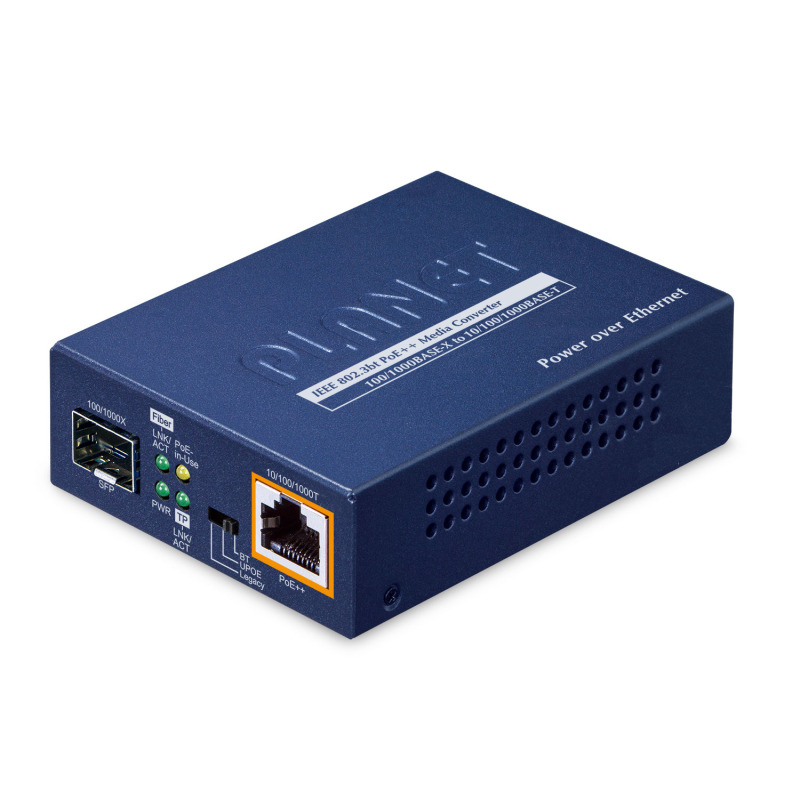 Convertidor de Medios 100/1000BASEX SFP a 10/100/1000BASET 8023bt PoE 60 Watts
