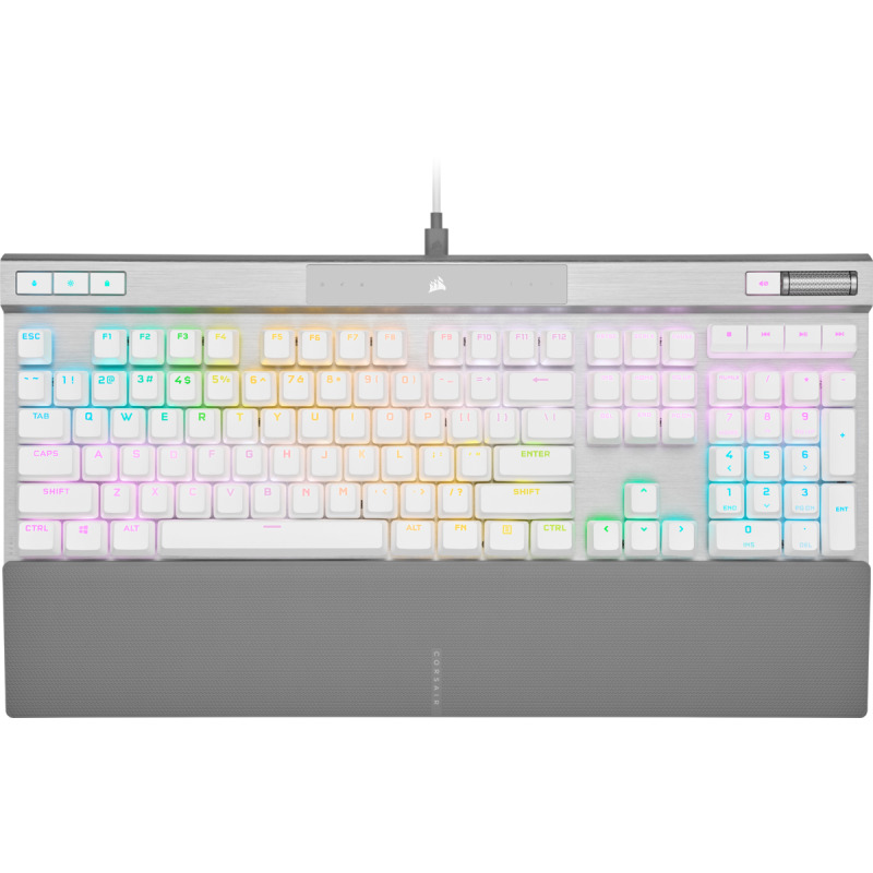 TECLADO CORSAIR K70 RGB PRO/ ÓPTICO-MECÁNICO/ LED RGB RETROILUMINADO /CORSAIR OPX/BLANCO/ TECLAS PBT BLANCAS/ (CH-910951A-NA)