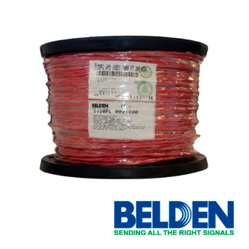 CABLE DE ALARMA CONTRA INCENDIOS BELDEN 5120FL 0021000 FORRO PVC ROJO CMR RISER-FPLR 2C/14AWG 2 CONDUCTORES CALIBRE 14 AWG SOLIDO BLINDADO 100% COBRE USO INTERIOR ESPECIAL PARA APLICACIONES ALARMA DE INCENDIO, MONITORIZACIÓN / DETECCIÓN, CIRCUITOS: AUDIO, CONTROL, INICIACIÓN, NOTIFICACIÓN, ENTORNO RUIDOSO BOBINA 1000 PIES 305 METROS