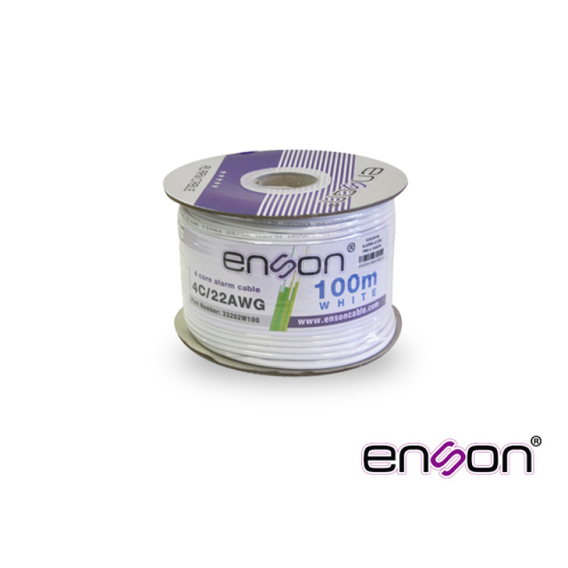 CABLE DE ALARMA ENSON 33202W100 SERIE PRO-II MULTIFILAR  4C/22 AWG BOBINA DE 100 METROS FORRO PVC COLOR BLANCO PARA USO INTERIOR DISEÑADO PARA CONEXIONES DE SISTEMAS DE ALARMA