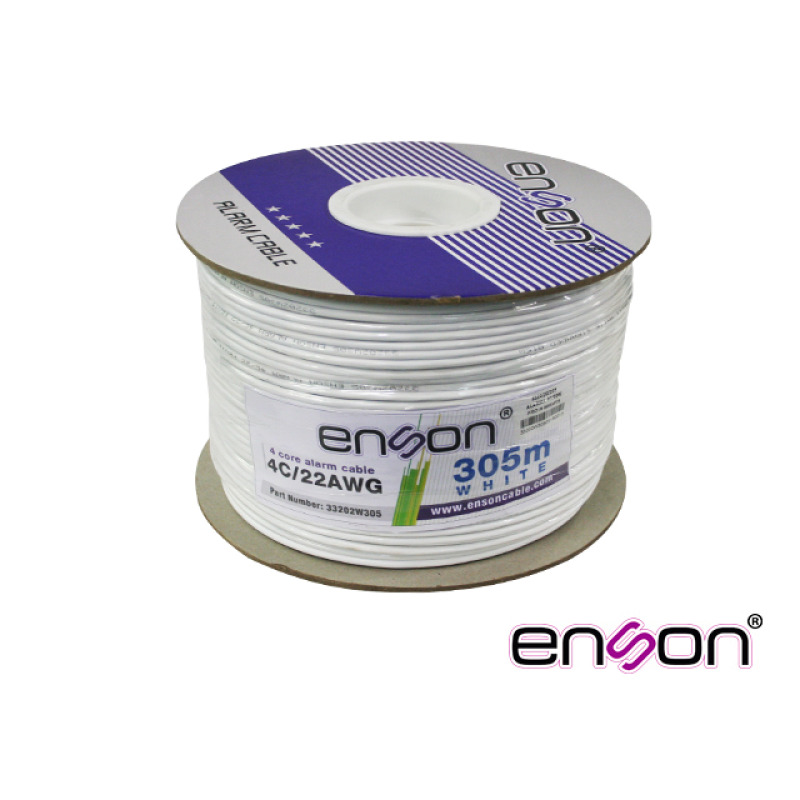 CABLE DE ALARMA ENSON 33202W305 SERIE PRO-II MULTIFILAR  4C/22 AWG BOBINA DE 305 METROS FORRO PVC COLOR BLANCO PARA USO INTERIOR DISEÑADO PARA CONEXIONES DE SISTEMAS DE ALARMA