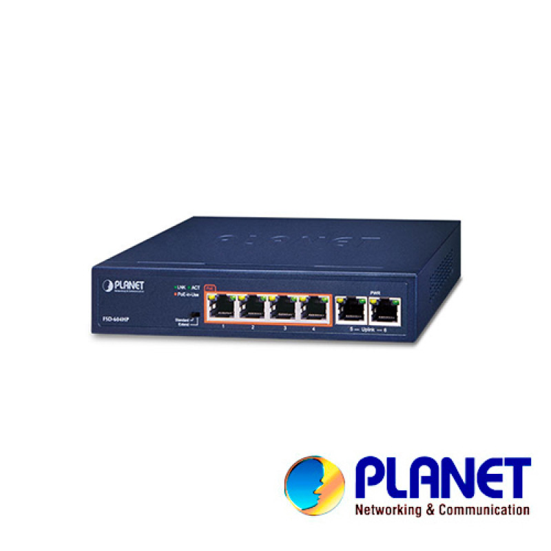 PLANET FSD-604HP dispositivo de redes No administrado Fast Ethernet (10/100) Energía sobre Ethernet (PoE) Azul image 2