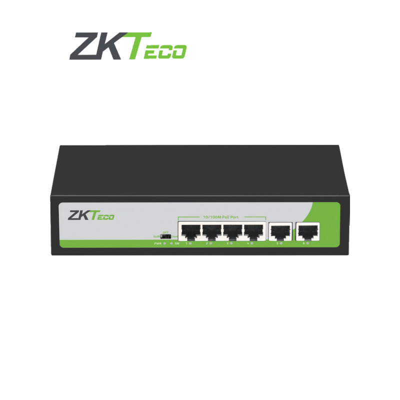 ZKTECO PE04255C - Switch de 4 Puertos Fast Ethernet / 4 Puertos PoE 10/100 / 2 Puertos RJ45 10/100 / Soporta hasta 250 mts sobre UTP CAT 6 / Protección Contra Descargas  / NO Administrable image 2