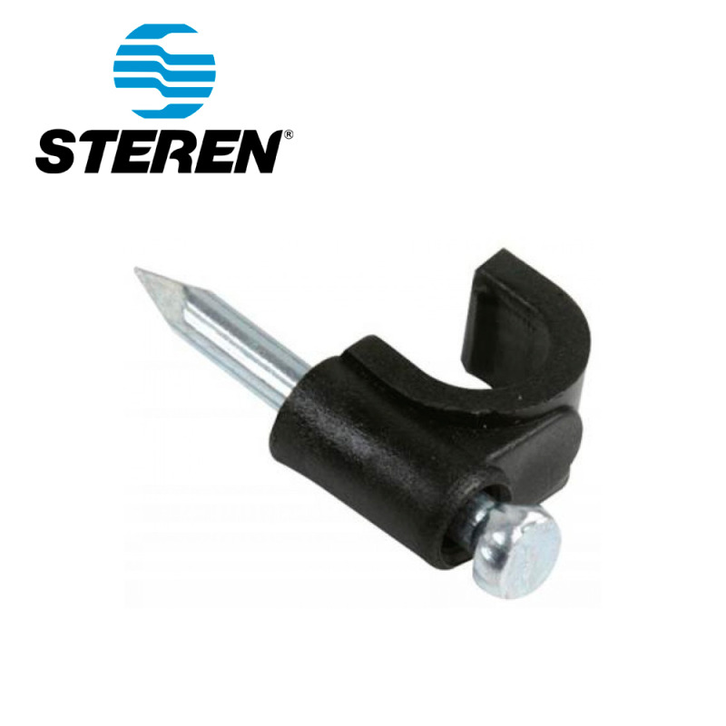 GRAPAS DE PLASTICO STEREN GRA-955N BOLSA CON 50 PZS C/U COLOR NEGRO IDEAL PARA SUJETAR CONDUCTORES REDONDOS USO PARA PAREDES O MUROS