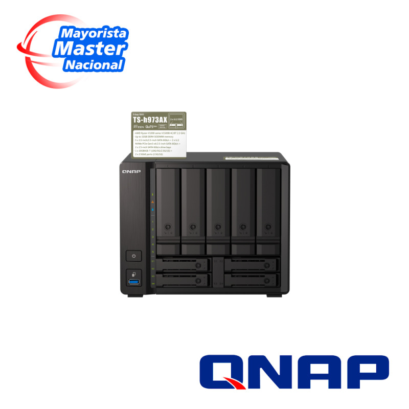 NAS QNAP TS-H973AX-8G/ 9 BAHIAS /5 DE 3,5 4 DE 2,5/NUCLEO CUADRUPLE 2.2GHZ/8GB DDR4 SODIMM HASTA 64GB/2 PTO 2,5 GBE/1 PTO 10 GBE /USB 3.2 X3/ HOTSWAP/ NO INCLUYE DISCOS/ AMD image 3