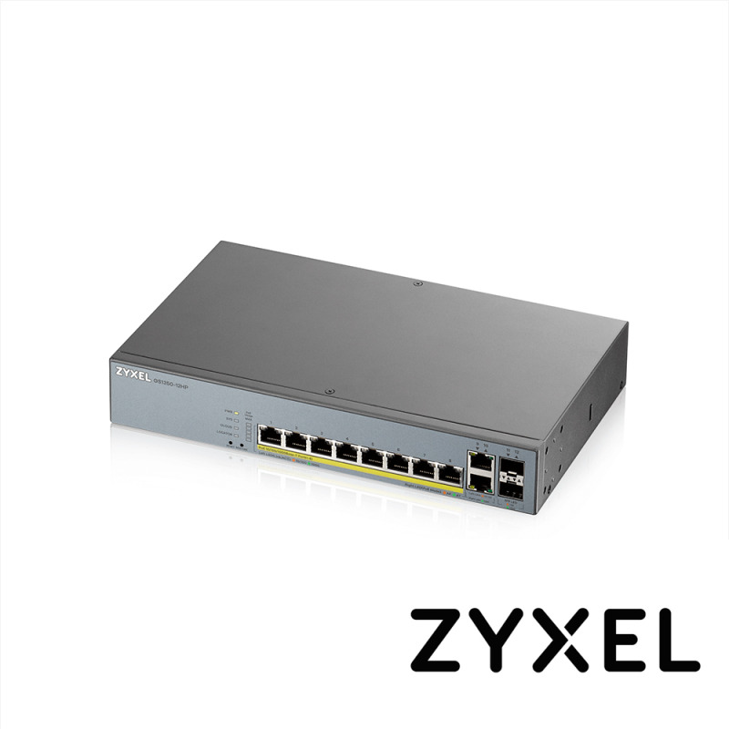 SWITCH POE GIGABIT 8PTOS+2UPLINK ENTERPRISE NEBULA ZYXEL GS1350-12HP 10 PUERTOS RJ45 10/100/1000MBPS POE+ AF/AT + 2 PUERTOS SFP 1000MBPS ADMINISTRABLE L2 TOTAL 130W