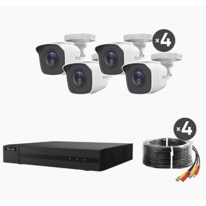 KIT TurboHD 1080p / DVR 4 canales / 4 Cámaras Bala de Metal / H265 / 1 Fuente de Poder Profesional / Accesorios de Instalación