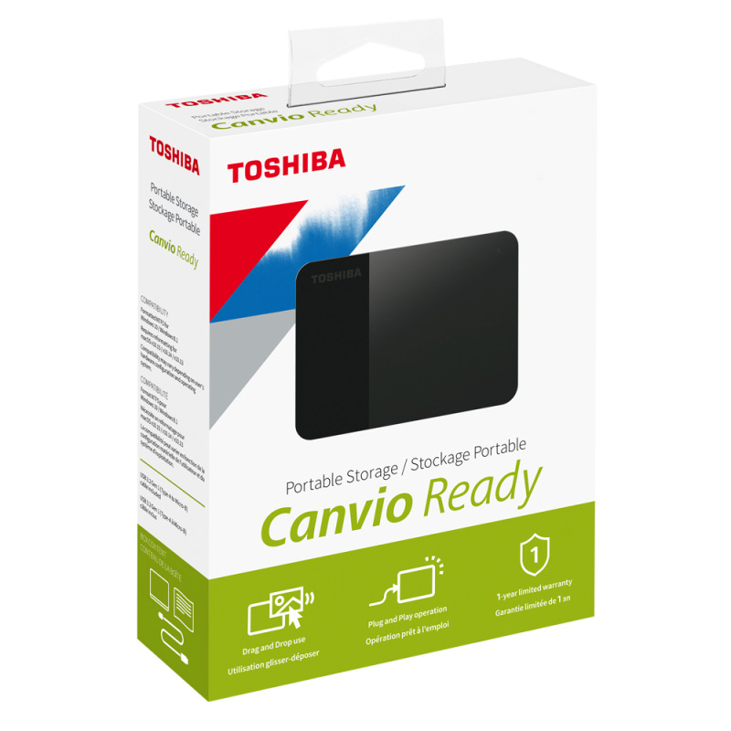 DD EXTERNO 4TB TOSHIBA CANVIO READY 2.5 / USB 3.0 NEGRO VELOCIDAD DE TRANSFERENCIA 5GB / WIN10/ MACOS V11.5.2/ V10.15/ V10.14/ V10.13