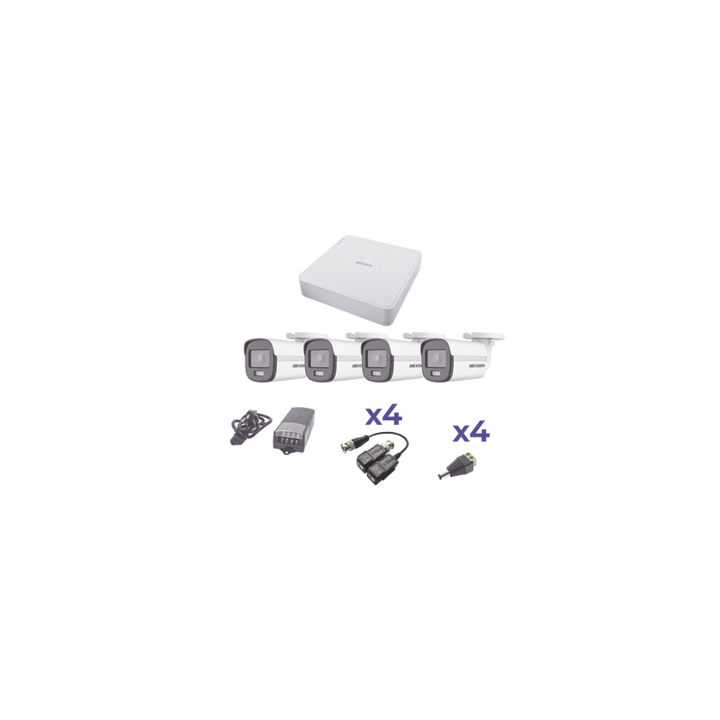 KIT COLORVU TURBOHD 1080p Lite / DVR 4 Canales / 4 Cámaras Bala exterior 28 mm / Transceptores / Conectores / Fuente de Poder Profesional