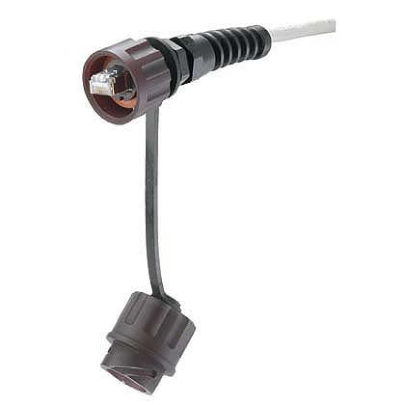 Conector Plug RJ45 de Uso Industrial Categoría 5e 24AWG Con Tapa Protectora Protección IP67
