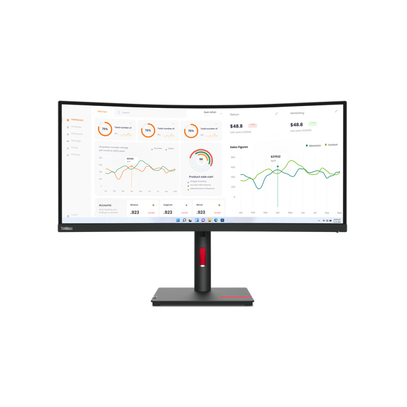 Lenovo ThinkVision T34w-30 LED display 86.4 cm (34") 3440 x 1440 Pixeles Wide Quad HD Negro