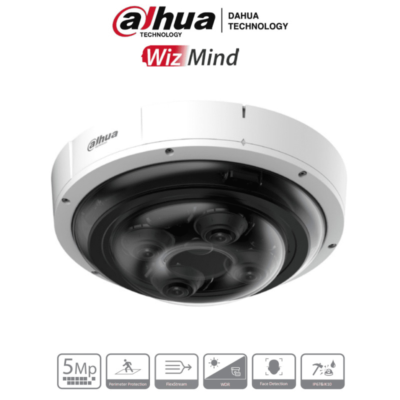DAHUA IPC-PDBW82041N-B360 - Cámara IP Panorámica Resolución de 4 x 2 MP/ Lente Mot. 2.8 a 12mm/ ∢ 360/ IR 30 mts/ IA WizMind/ Detección Facial/ Protección Perimetral/ Starlight/ PoE/ WDR/ H.265+/ IP67/ IK10/ E&S Alarma/ E&S Audio/