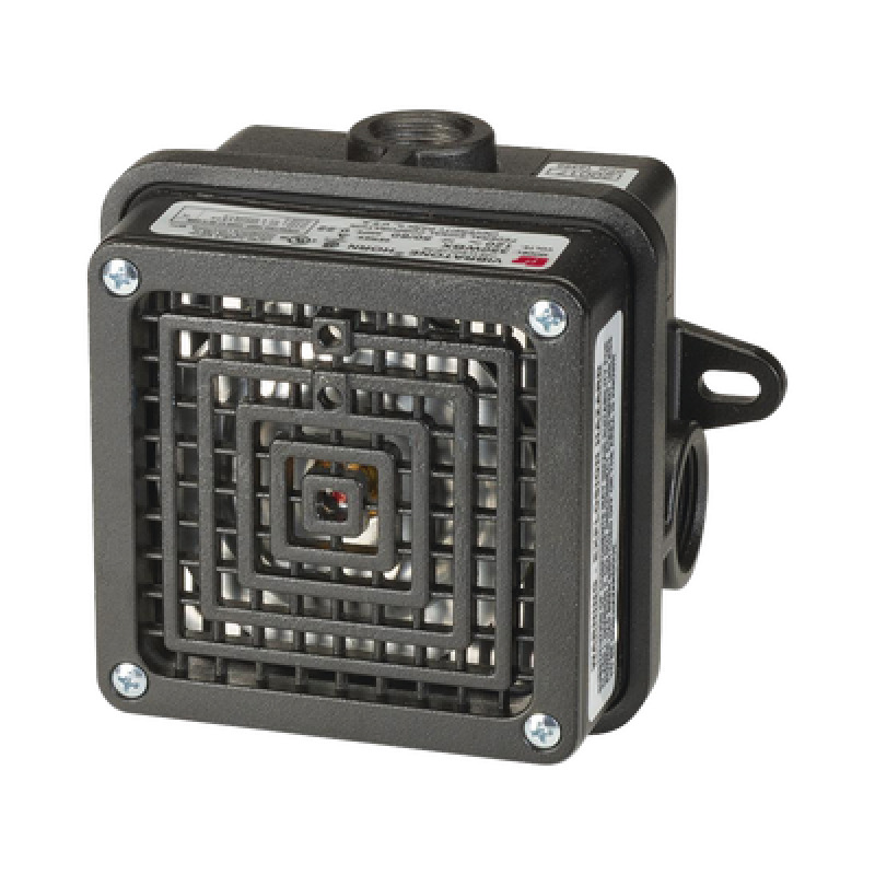 Bocina para lugares peligrosos Vibratone con carcasa para exteriores Tipo 4X  Certificado CSA Listado por UL y cUL para Clase I División 2 Grupos A B C y D Clase II División 2 Grupos F y G Clase III 120 VCA Color Negra
