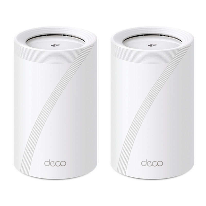 KIT 2 Routers Inalámbrico MESH Interior para Hogar / Triple Banda WiFi 7 BE9300 Mbps / 2 Puerto 25 Gigabit WAN/LAN / 4 Antenas Internas / Operación MultiLink MLO / Administración Mediante la App Deco iOS Android / HomeShield
