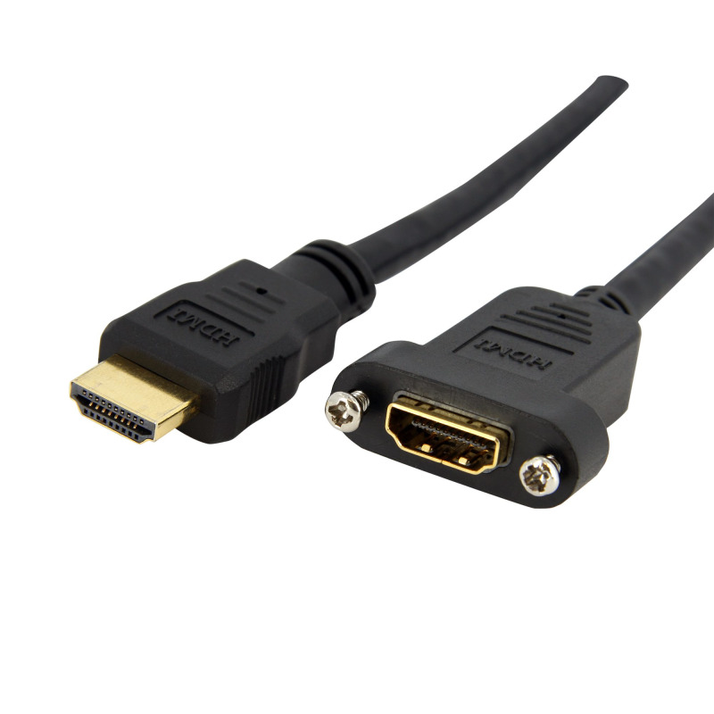 StarTech.com Cable Adaptador de 0.9m HDMI Hembra a Macho, Cable HDMI de Alta Velocidad 4K de Montaje en Panel, HDMI UHD 4K 30Hz, Ancho de Banda de 10.2Gbps, HDMI Hembra a Macho 4K