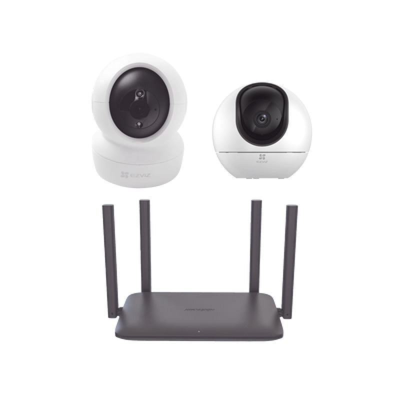 Kit de Camaras WiFi Para Interior Incluye 1 pieza CSH6 / 1 Pieza C6N / 1 Pieza de Router DS3WR15X / Seguimiento Inteligente / Ranura para Memoria / Audio de Dos Vías / Wifi 6 / 4 Puertos 1000 Mbps