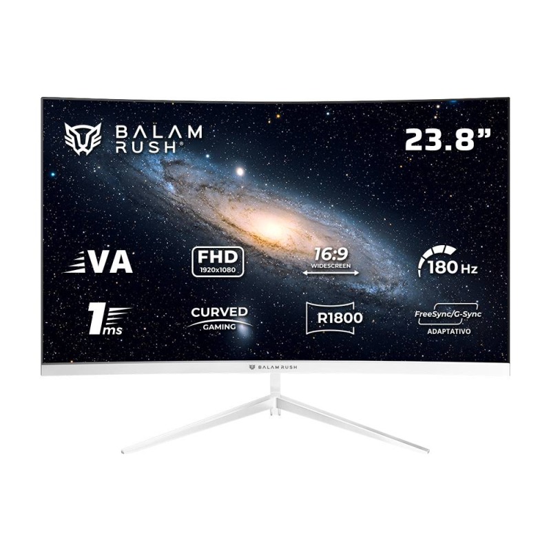 MONITOR GAMER BALAM RUSH ANDROMEDA MAG24Y / CURVO / 23.8 PULG / PANEL VA / FULL HD / 180 HZ / 1 MS / FREESYNC / R1800 / RGB / 200HZ OVERCLOCK / FLICKER FREE / LOW BLUE FILTER / BLANCO / BR-943048