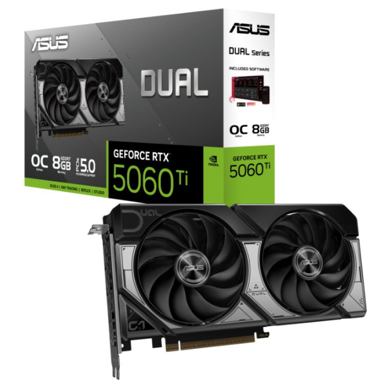 TARJETA DE VIDEO ASUS (DUAL-RTX5060TI-O8G) 128BIT, PCI-E 5.0, HDMI, 3*DP, DUAL FAN