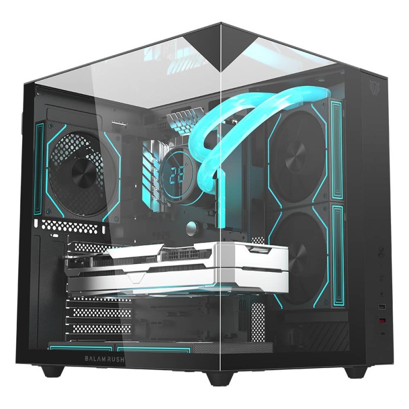 GABINETE GAMER BALAM RUSH TANK MAJESTIC 6600 / MEDIA TORRE / ATX - MICRO ATX - ITX / VENTILADORES ARGB / CRISTAL TEMPLADO / SOPORTE P/ TARJETA GRAFICA 330 MM / DUAL CHAMBER / NEGRO / BR-941525