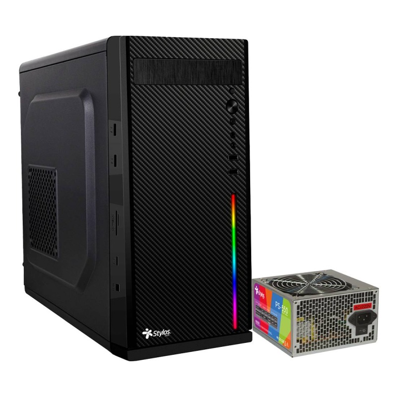 GABINETE STYLOS (STGASC1B) SECAI CGAB6, MICRO ATX, FUENTE 550W, 1*USB 3.0, RGB, NEGRO