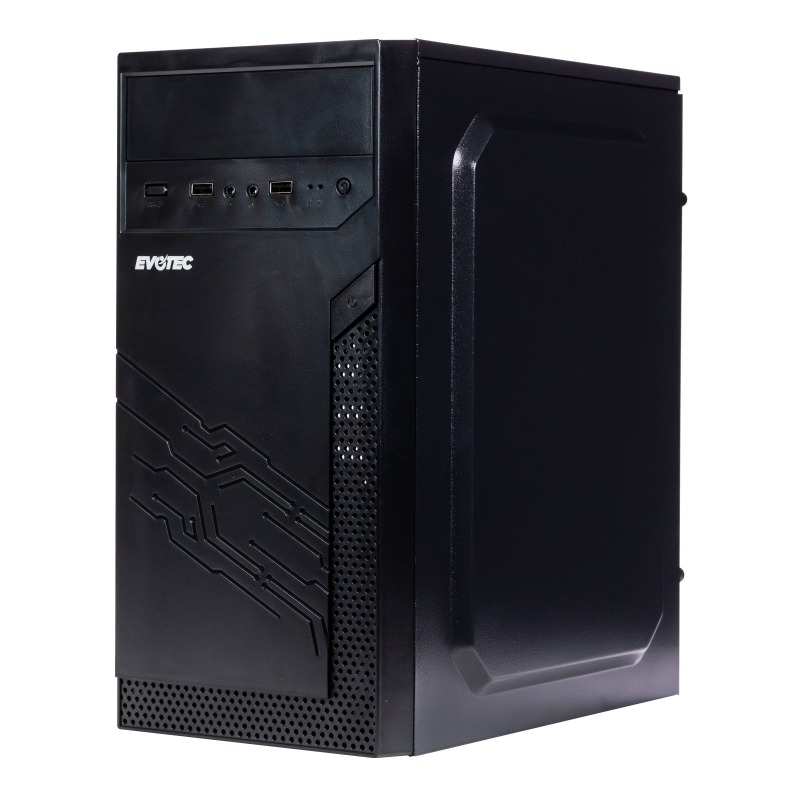 GABINETE EVOTEC (EV-1024) MINI ATX, FUENTE 500W, 3 VENTILADORES, 2*USB 3.0,NEGRO