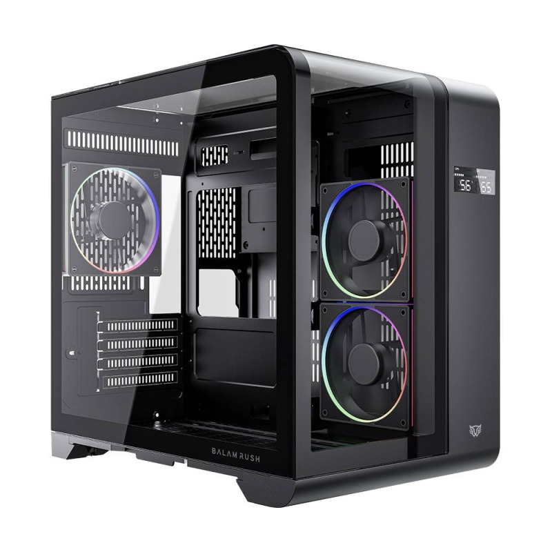 Gabinete Balam Rush Thank Expert Curve 6400 Mini torre negro cristal sin bordes con indicador termico 3xVentiladores ARGB Micro ATX/ Mini ITX sin fuente