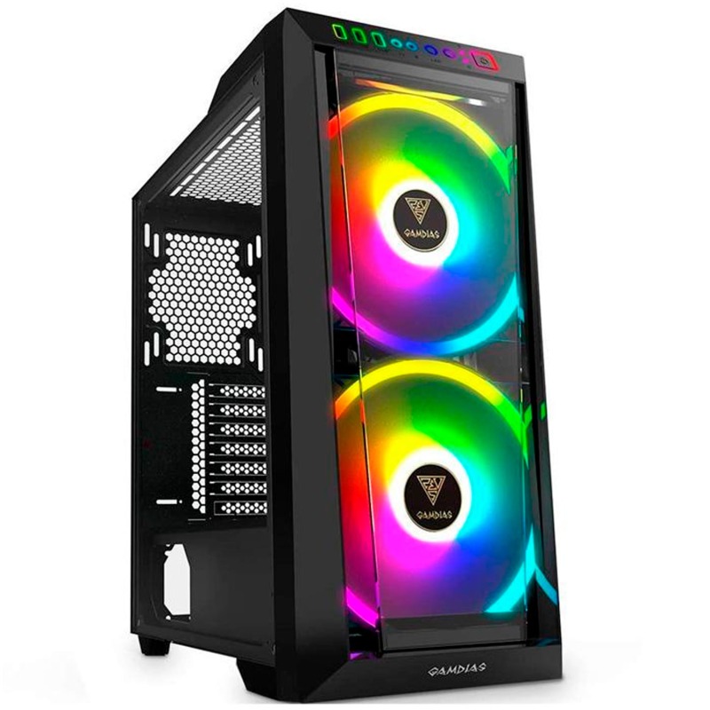 GABINETE GAMDIAS (GD-APOLLO M2 ELITE) VIDRIO TEMP, 2*FAN RGB FRONTAL, 1*FAN TRASERO, ATX, S/FUENTE