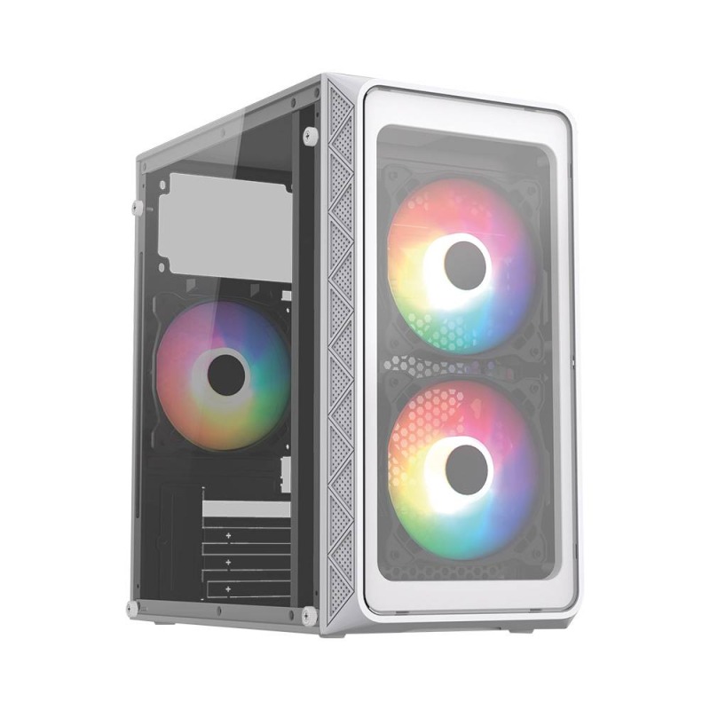 GABINETE ACTECK DOOM PRO CRYSTAL GI730C / MINI TORRE / MINI ITX, MICRO ATX / FUENTE 600 W / PANEL CRISTAL TEMPLADO / 3 VENTILADORES / 3 AÑOS GARANTIA / BLANCO / AC-939232